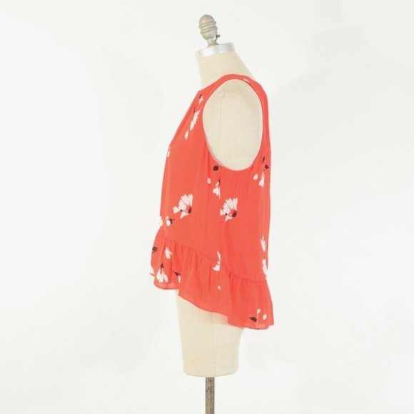 Joie Red Floral Ruffle Hem Silk Blouse - Picture 4 of 6